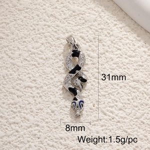Silver snake pendant with white zircon and black enamel detailing measuring 31x8mm