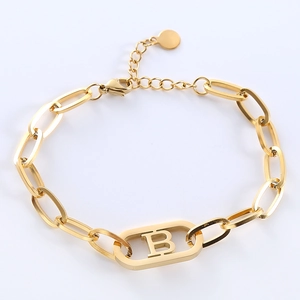Minimalist Letter B 316L Stainless Steel Paperclip Chain Bracelet Oval Pendant Adjustable Link Jewelry For Women