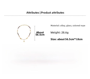 Collier ethnique en perles de verre avec pendentif soleil, détails des dimensions et alliage