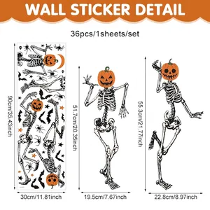 Halloween PVC wall decals set with pumpkin head and skeletons for party decor