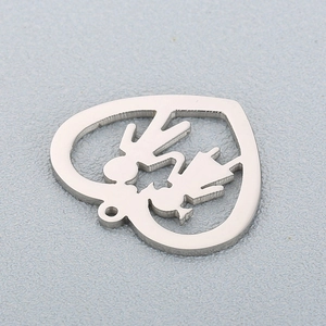 Herzanhänger aus Edelstahl mit Boy-Girl-Silhouette und silberner Oberfläche für DIY-Schmuck
