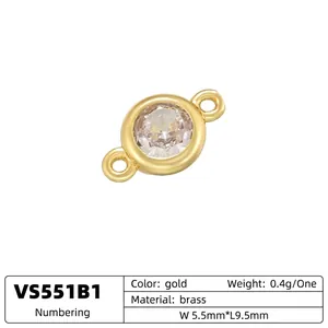 Gold plated brass round birthstone connector for DIY jewelry making 5.5mm x 9.5mm