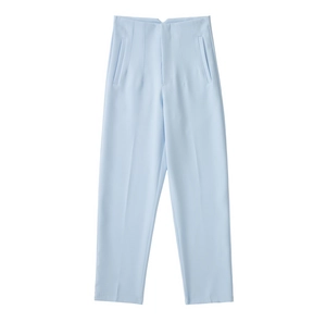 Damen High Waist hellblaue gerade geschnittene Freizeithose mit Seitentaschen