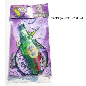 Detail of Beer Zombie head bottle prop with packaging for Halloween party decoration