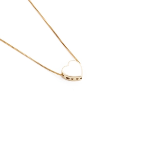 Minimalist gold plated heart necklace with white enamel inlay and openwork side detail