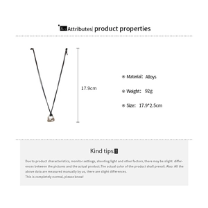 Detailed technical diagram of silver pony pendant necklace with dimensions and 92g weight