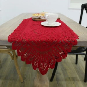 Christmas Lace Table Runner Polyester Crochet Hollow Flower Wave Edge Holiday Party Dining Home Decor