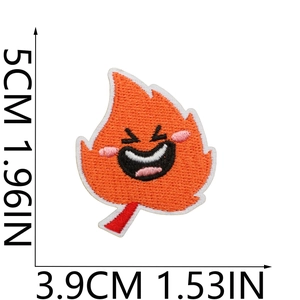 Detailed embroidery of an orange maple leaf patch with dimensions 5cm by 3.9cm
