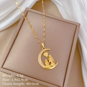 Detail of moon heart necklace on silk with I love you forever engraving and product sizes