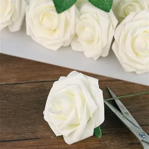 Realistic white PE foam artificial roses for wedding bouquet and home floral decoration