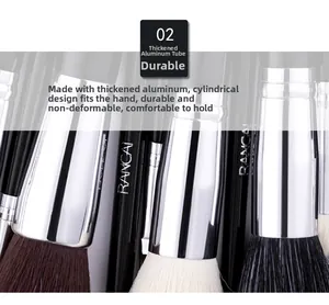Macro shot of thickened aluminum tube and ergonomic handle of the flat foundation brush