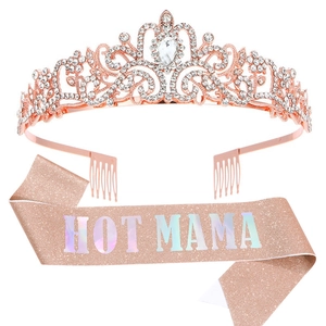 Rose gold Hot Mama sash and crystal crown set for Mother's Day party celebrations