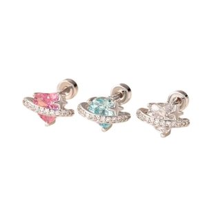 Star-heart titanium steel stud earrings with pink, blue, and white zircon stones