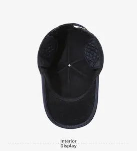 Close-up of the black fleece lining and quilted ear flaps on winter baseball cap