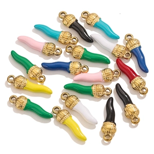 Colorful enamel chili pepper charms with gold-plated tops for DIY jewelry making