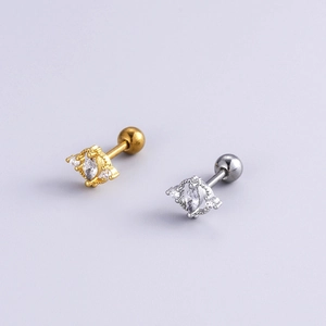 Marquise-cut zircon stud earrings in gold and silver finish with surgical steel screw backs