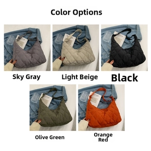 Quilted nylon crossbody bags in sky grey, beige, black, olive, and orange colors