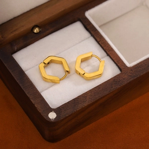 Hexagon Hoop Earrings Geometric Stainless Steel 18K Gold Plated Minimalist Huggie Ear Jewelry For Women