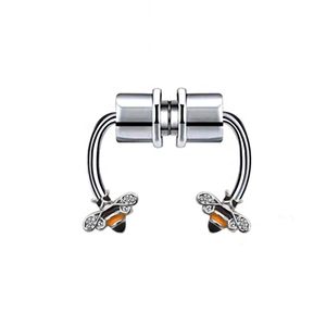 Detail of silver magnetic faux nose ring featuring exquisite bee accents with mini rhinestones