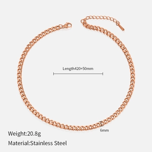 Detail view of 6mm rose gold Cuban link necklace with 420+50mm length and specs