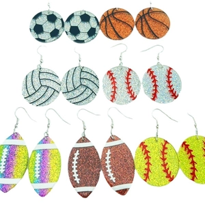 Sparkly sports themed earring set featuring football, baseball, and soccer designs
