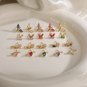 Copper Zircon Stud Earrings Dragonfly Butterfly Heart Flower Dainty Elegant Trendy Jewelry For Women
