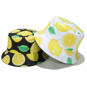 Women Bucket Hat Polyester Lemon Fruit Print Sun Protection Beach Travel Vacation Outdoor Summer Style