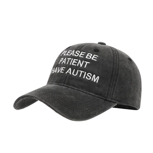 Charcoal grey washed cotton baseball cap with white 3D embroidery and curved brim