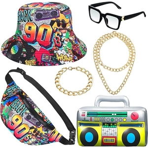 Hiphop Accessory Alloy Dollar Sign Necklace Rhinestone Ring Sunglasses Bucket Hat Inflatable Radio Vintage Style Party Props