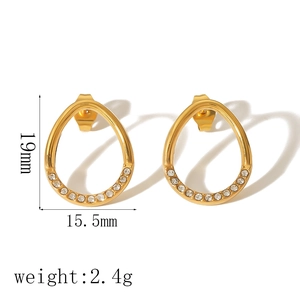 Boucles d'oreilles goutte en acier inoxydable doré 18 carats avec cristaux et tailles