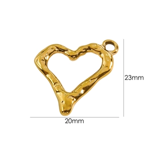 Irregular golden heart pendant with textured surface and size markings 23mm x 20mm