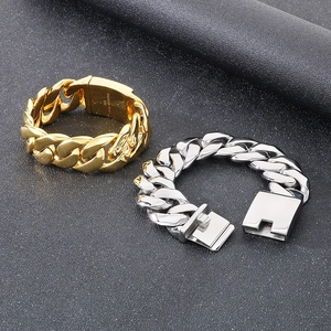 Polished 24mm 316L stainless steel Cuban link bracelet in gold and silver finishes