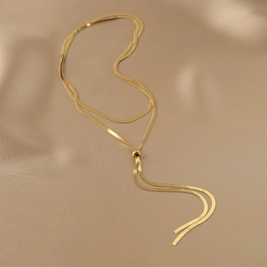 Long Y-Shaped Snake Bone Necklace Adjustable Titanium Steel Gold Plated Minimalist Sweater Chain For Women Jewelry