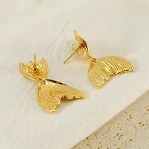 Fish Tail Stud Earrings Stainless Steel 18K Gold Plated Mermaid Tail Textured Minimalist Vintage Ins Style Jewelry For Women
