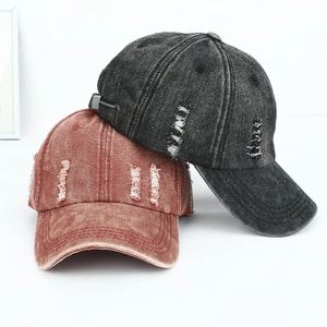 Vintage Washed Denim Baseball Cap Distressed Ripped Cotton Adjustable Sun Hat Solid Color Hip Hop Trucker Hat For Women Men