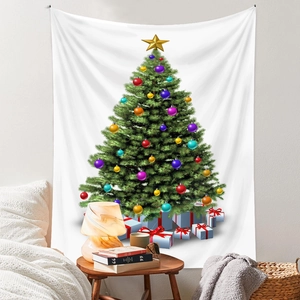 Atmosfera accogliente con arazzo di albero di Natale e scatole regalo colorate