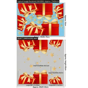 Size chart for Christmas window stickers showing gift boxes and snowflakes dimensions