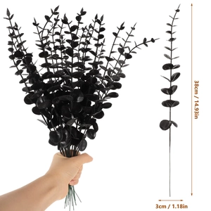 Detailed size specifications for a 38cm black artificial eucalyptus leaf stem branch