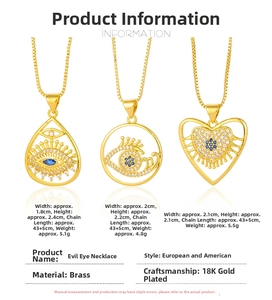 Detailed comparison of gold Evil Eye necklace variants in drop, circle and heart shapes