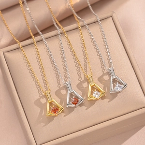 Geometric Triangle Pendant Necklace Copper Gold Plated Square Zircon Elegant Choker Jewelry For Women