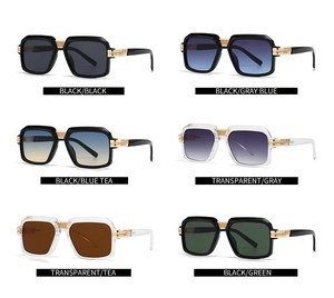 Six colors of retro square oversized sunglasses with decorative gold metal mesh temples
