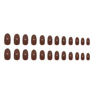 Glossy chocolate brown oval press-on nails 24 pieces set in minimalist solid color