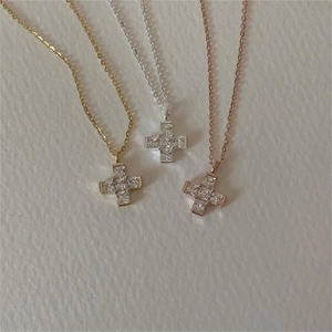 925 sterling silver cross pendant necklace in gold, silver, and rose gold with zircon stones