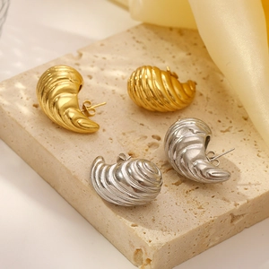 Teardrop Earrings Stainless Steel Hollow Water Drop Texture Wavy Pattern Fashion Minimalist Jewelry For Women