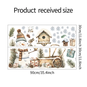 Christmas snowman and mailbox wall sticker layout with precise dimensions 30x90cm details