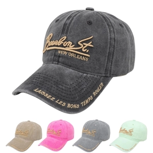 Vintage Washed Cotton Baseball Cap Retro Distressed Bourbon St New Orleans Letter Embroidery Sun Hat Unisex Adjustable