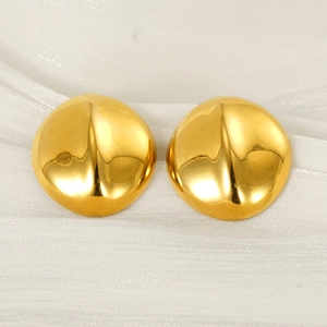 Minimalist 18k gold plated stainless steel dome stud earrings on white silk fabric