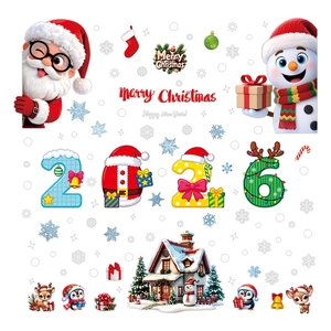 Blue Christmas window stickers with Santa, snowman and snowflakes for 2026 party decor