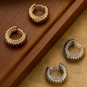 Chic 18K gold and silver plated twisted hoop earrings with elegant ribbed texture
