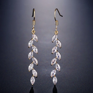 Marquise Schliff Zirkonia Blatt Hängeohrringe Lange Weizenähre Tropfen Kupfer Schmuck Für Damen Elegant Braut Party